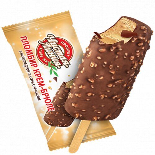 Мороженое пломбир крем-брюле в шоколадной глазури с арахисом эскимо, 80 г