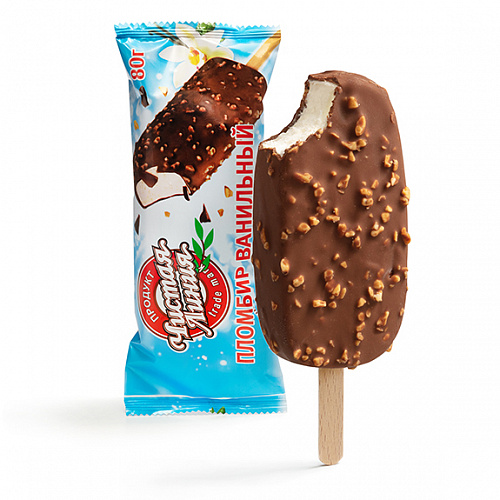Мороженое пломбир ванильный в шоколадной глазури с арахисом эскимо, 80 г