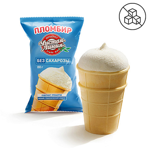 Пломбир без сахарозы в вафельном стаканчике, 80 г