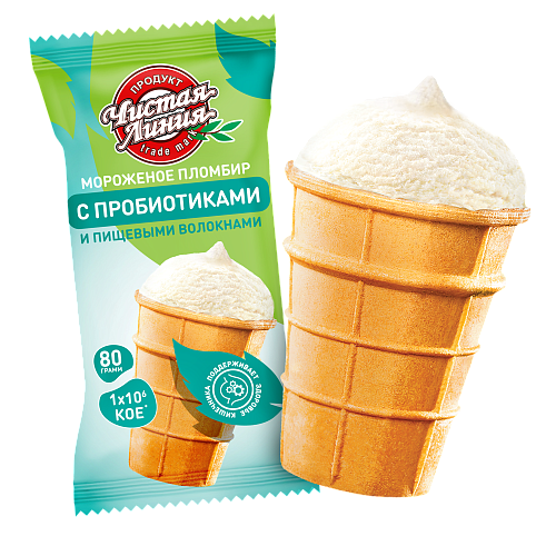 Пломбир с пробиотиками и пищевыми волокнами в вафельном стаканчике, 80 г Пломбир с пробиотиками и пищевыми волокнами в вафельном стаканчике, 80 г