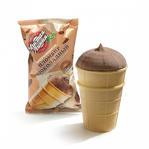 Мороженое пломбир шоколадный в вафельном стаканчике флоу-пак, 80 г