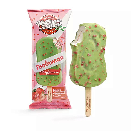 Мороженое пломбир «Любимая клубника» с кусочками клубники 62 г Мороженое пломбир «Любимая клубника» с кусочками клубники 62 г