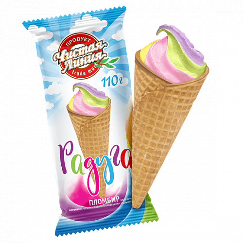 Мороженое «Радуга» пломбир ванильный в сахарном вафельном рожке, 110 г