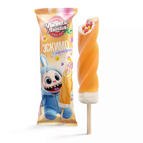 Мороженое пломбир «Спиролло» с рисовыми шариками в апельсиновой глазури, 70 г